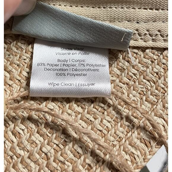 Womens Sea & Grass Straw Visor Sunvisor Sun Hat with Navy Blue Ties NWT - Picture 8 of 9